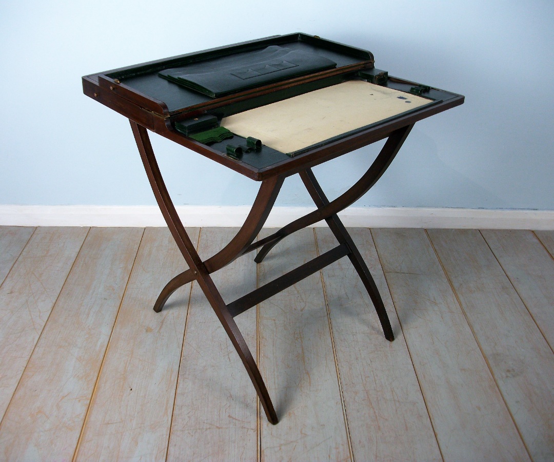 Mahogany Military Campaign Folding Desk and Games Table